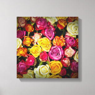 Bouquet Of White Pink Yellow Roses Flowers Canvas Print