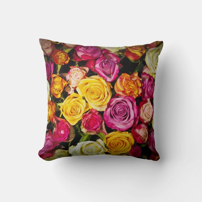 Bouquet Of White Pink Yellow Roses Flowers Pillow (Front)