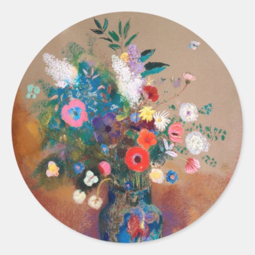 Bouquet Of Wild Field Flowers _ Odilon Redon Classic Round Sticker