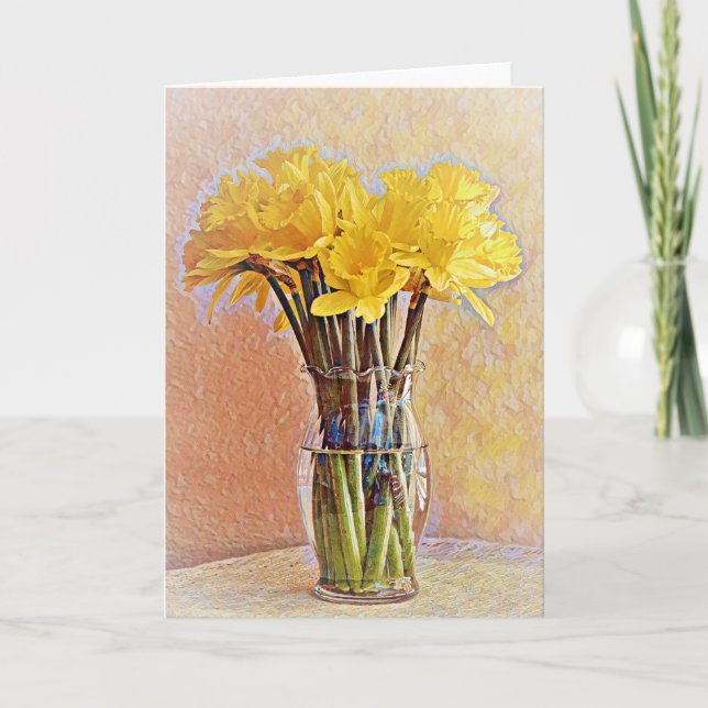 Bouquet of Yellow Glow Daffodil Flowers Art Card (Front)