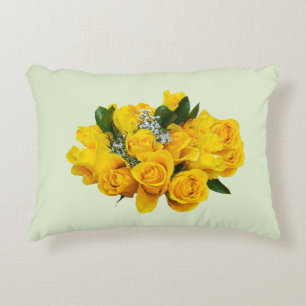 Bouquet of Yellow Roses and Baby’s Breath Accent Pillow