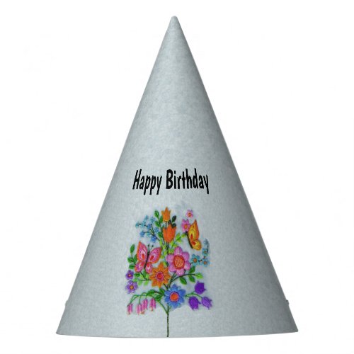 Bouquet on Stem Pretty Colorful Flowers Butterfly Party Hat