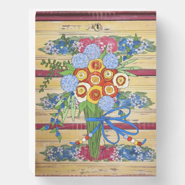 Bouquet on wood! wooden box sign (Front Vertical)