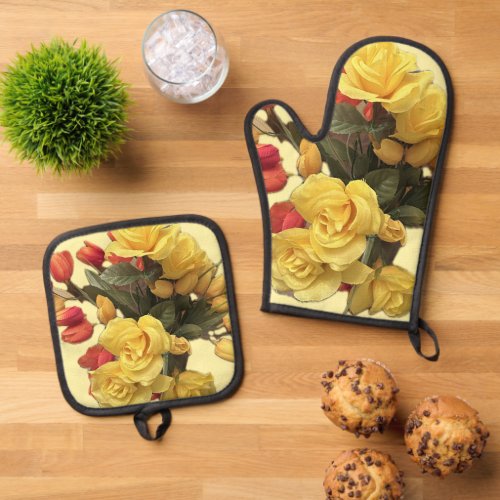 &quot;Bouquet&quot;  Oven Mitt &amp; Pot Holder Set