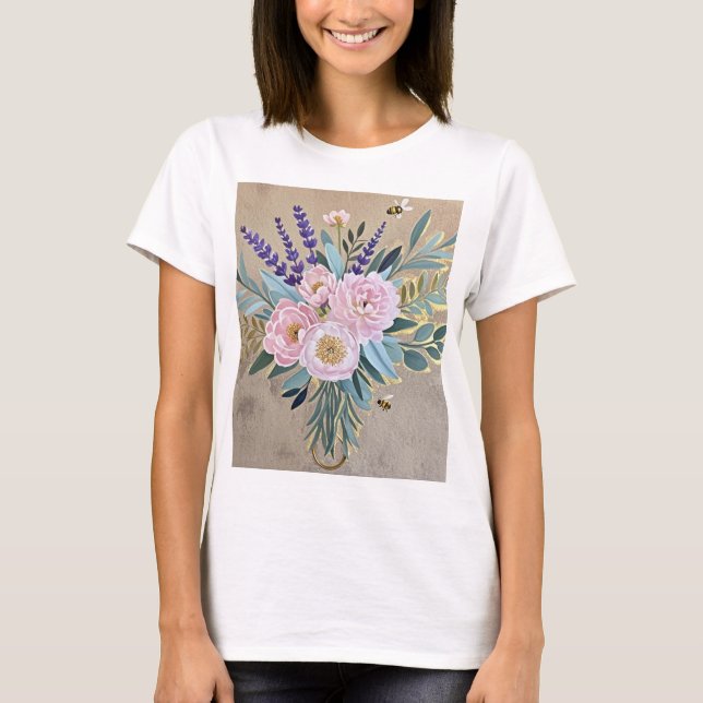 Bouquet peonies lavender flowers Rustic T-Shirt (Front)