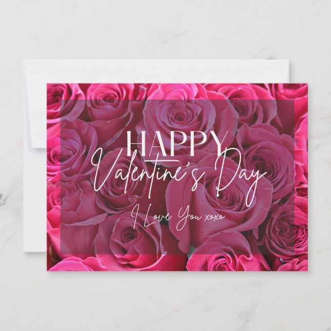 Bouquet Pink Roses Happy Valentine's Day Card (Front)