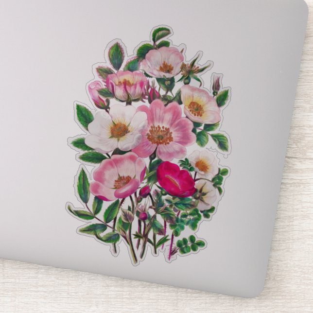 Bouquet Pink & White Wild Rose Flowers  Sticker (Detail)