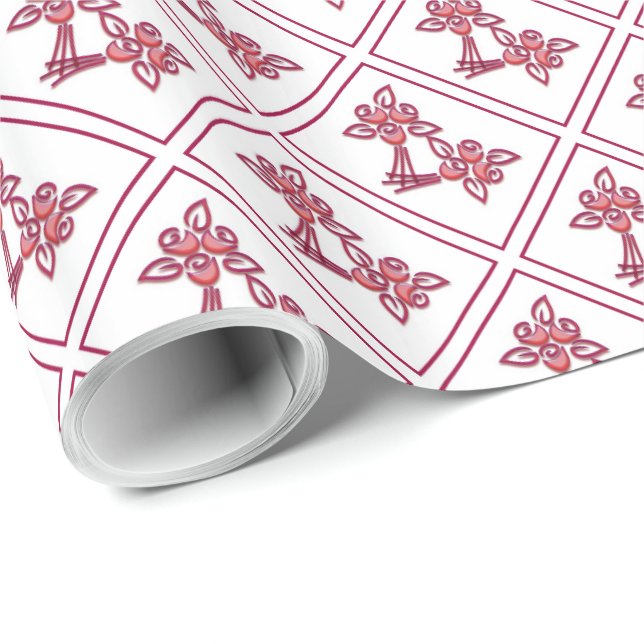Bouquet Print Red  Wrapping Paper (Roll Corner)