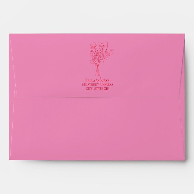 Bouquet Red + Pink Wedding Envelope (Back (Top Flap))