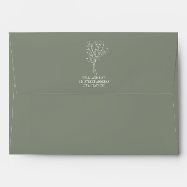 Bouquet Sage Green Wedding Envelope (Back (Top Flap))