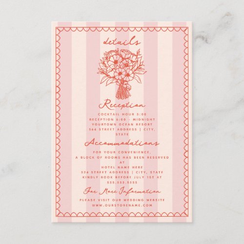 Bouquet Scalloped Pink Stripe Tropical Enclosure Card