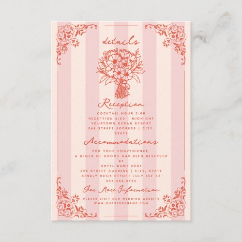 Bouquet Scalloped Pink Stripe Tropical Enclosure Card