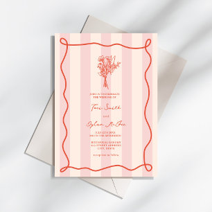 Bouquet Swirl Pink Stripe Tropical Wedding Invitation