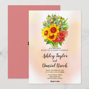 Bouquet watercolor blush pink sunflower Wedding In Invitation