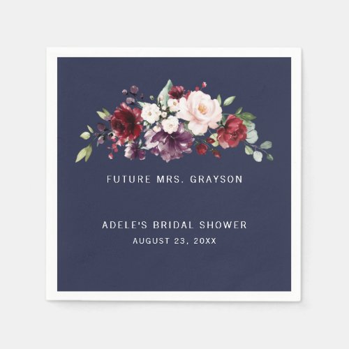 Bouquet Wine Blush Future Mrs Bridal Shower Navy Napkins