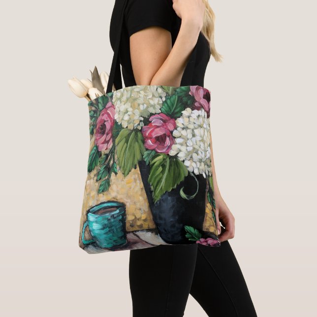 "Bouquet with Coffee" Fine Art Floral Tote Bag (Close Up)