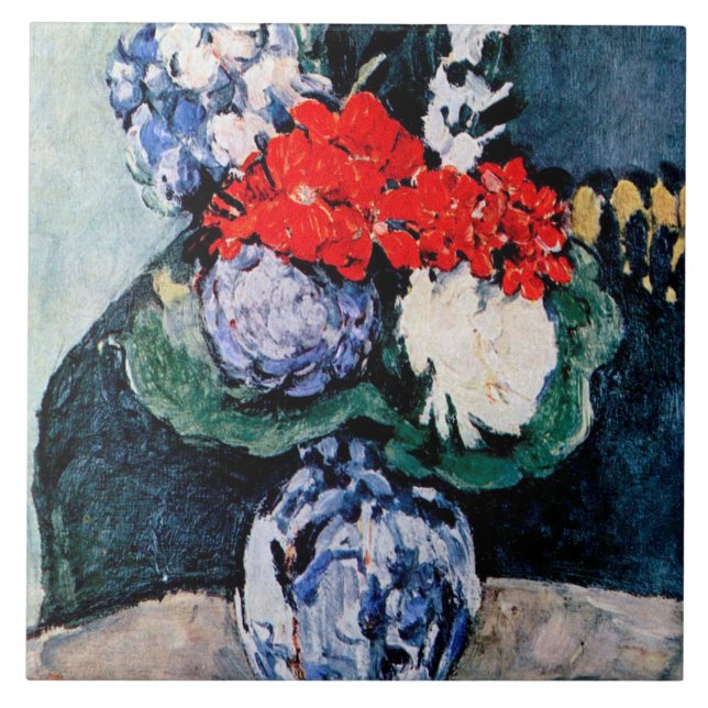 Bouquet with Little Delft, Paul Cezanne Ceramic Tile (Front)