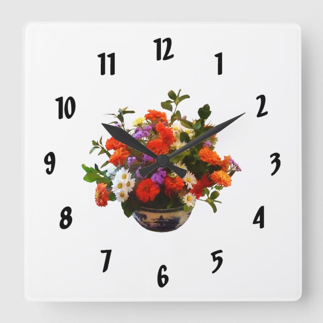Bouquet with Mums and Daisies Square Wall Clock (Front)