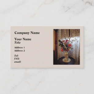 Bouquet With Roses In Front of Lace Curtain Business Card