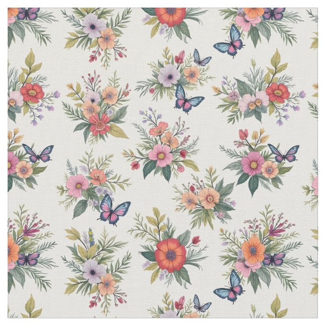 Bouquets and Butterflies Fabric (Close Up)