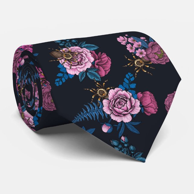 Bouquets and tarantula 2 neck tie (Rolled)