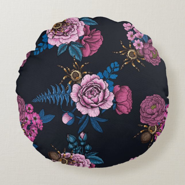 Bouquets and tarantula 2 round pillow (Front)