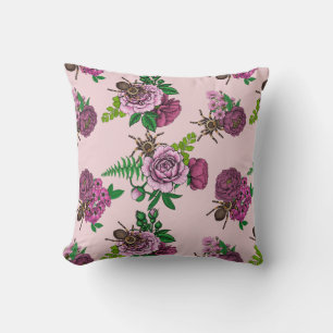 Bouquets and tarantula throw pillow