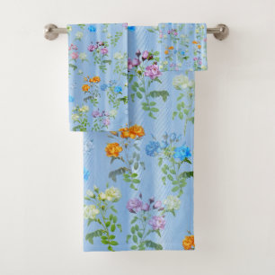 Bouquets of Multi-colour Roses on Silk textures Bath Towel Set