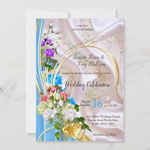 Bouquets of Multi-colour Roses on Silk textures Invitation