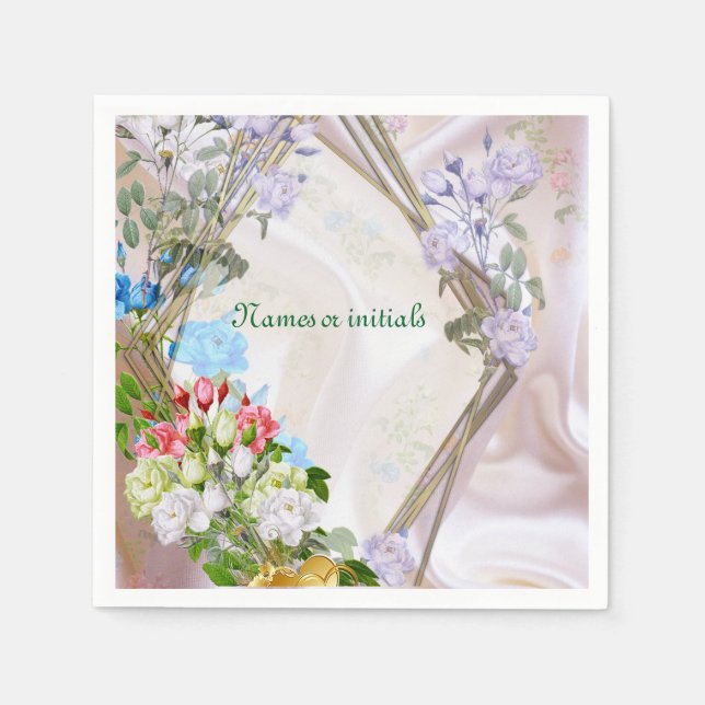 Bouquets of Multi-colour Roses  on Silk textures Napkins (Front)