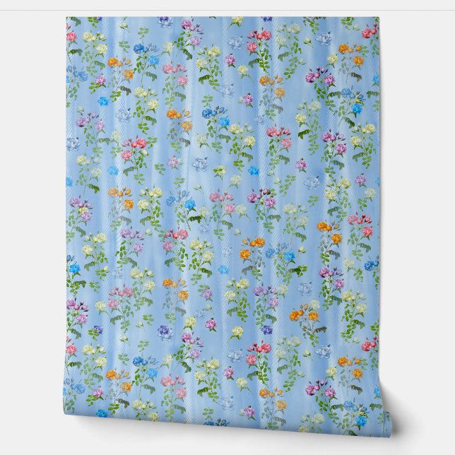 Bouquets of Multi-colour Roses on Silk textures Wallpaper (Unrolling)