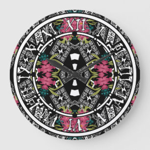 Bouquets of pink flowers flowers on a geometric large clock