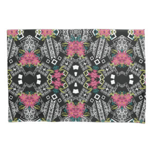 Bouquets of pink flowers flowers on a geometric pillow case