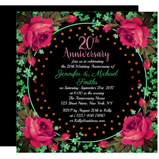 Bouquets Of Pink Roses Wedding Anniversary Invitation Zazzle Com