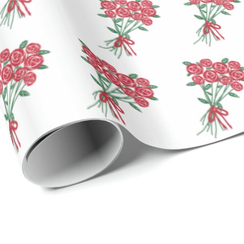 Bouquets of Red Roses Pattern Romantic Wrapping Paper