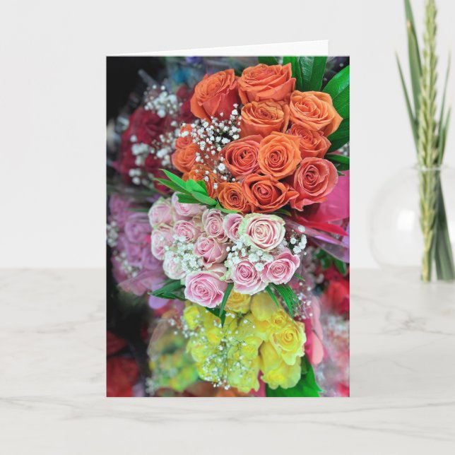 Bouquets of roses  letterpress thank you card (Front)