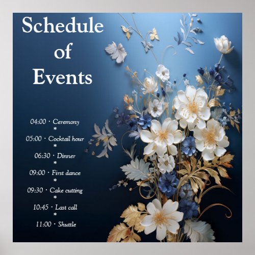 Bouquets of Silky Blue_White and Gold Edges Poster