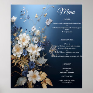 Bouquets of Silky Blue-White and Gold Edges Poster