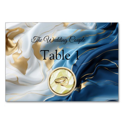 Bouquets of Silky Blue_White and Gold Edges Table Number