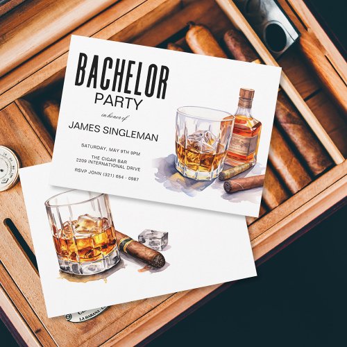 Bourbon and Cigar Bachelor Party Invitation