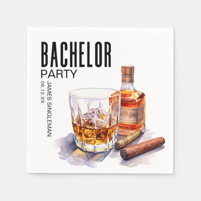 Bourbon and Cigar Bachelor Party Napkins (Front)
