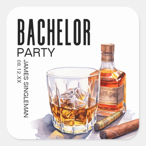 Bourbon and Cigar Bachelor Party Square Sticker
