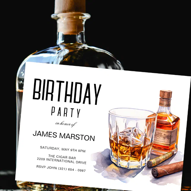 Bourbon And Cigar Birthday Party Invitation 