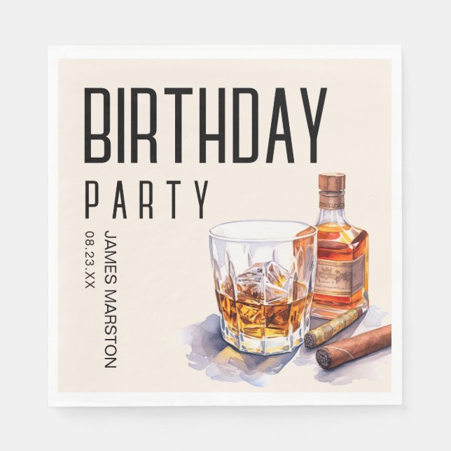 Bourbon and Cigar Birthday Party Napkins (Front)