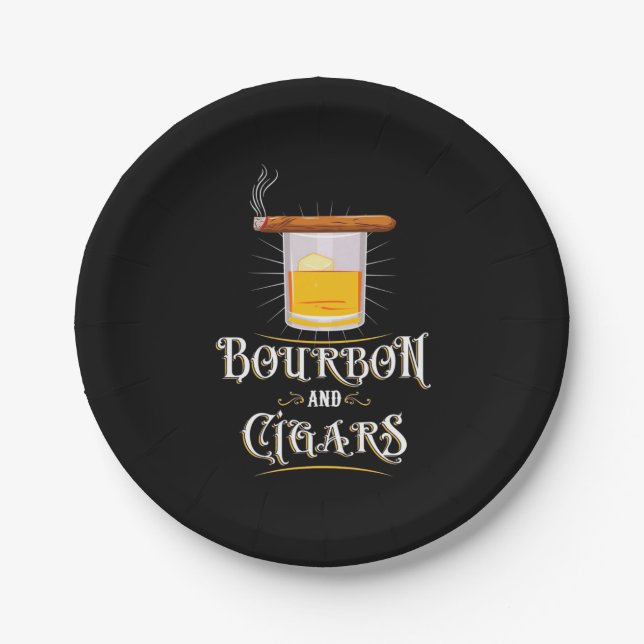 Bourbon And Cigars Paper Plates (Front)