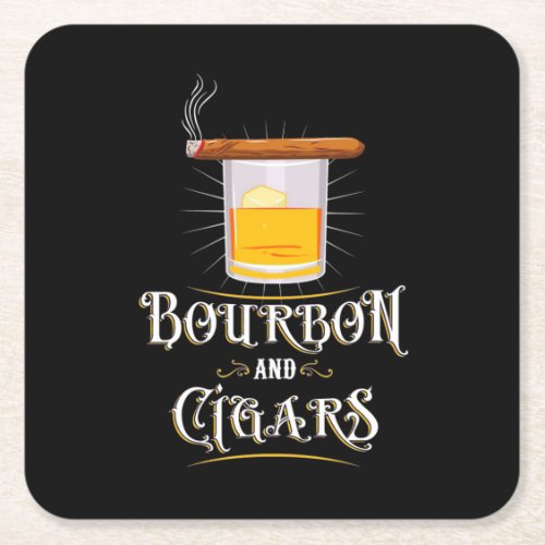 Bourbon And Cigars Square Paper Coaster