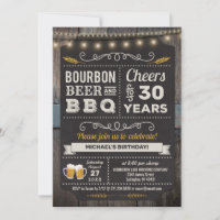 Bourbon Beer and BBQ 30th Birthday Invitation