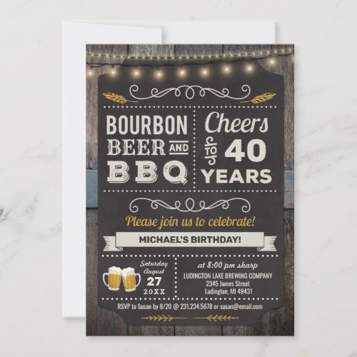 Bourbon Beer and BBQ 40th Birthday Invitation