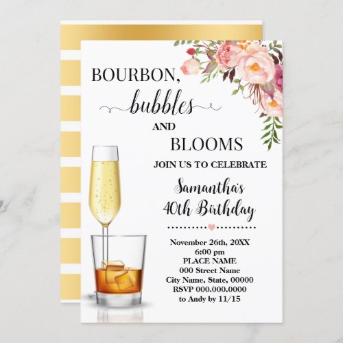Bourbon Bubbles  Blooms Adults Birthday Invitation
