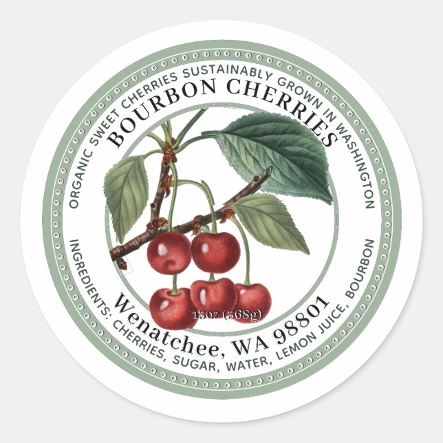 Bourbon Cherries Label with Vintage Cherry  (Front)